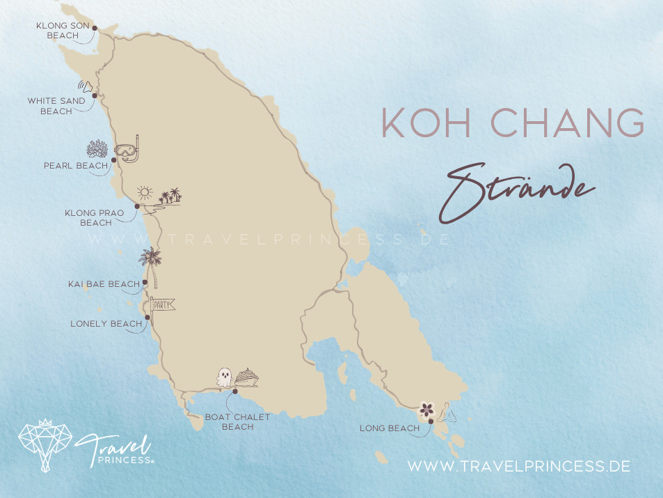 Koh Chang Strände Reisetipps Hotel am Strand Baden Ebbe Flut Thailand Reiseblog Travelprincess Reiseführer Reisebericht Karte Strände